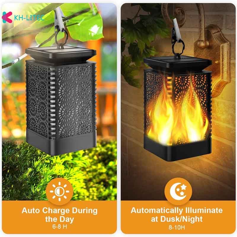 Solar Hanging Flame Torch Lights Flickering Light Waterproof Garden .